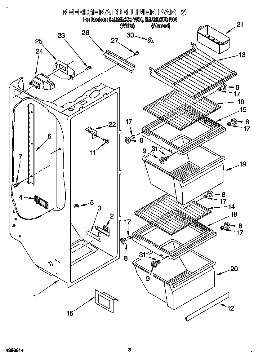 Whirlpool 8ED20ZKXFW04 refrigerator liner diagram