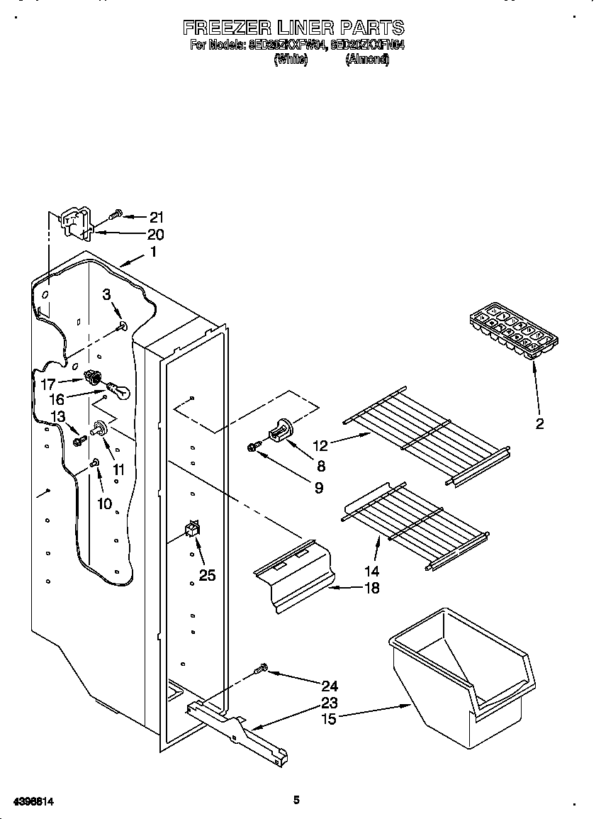Whirlpool 8ED20ZKXFW04 freezer liner diagram