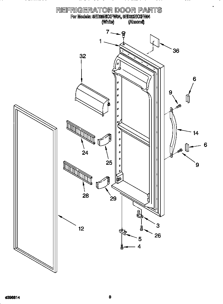 Whirlpool 8ED20ZKXFW04 refrigerator door diagram