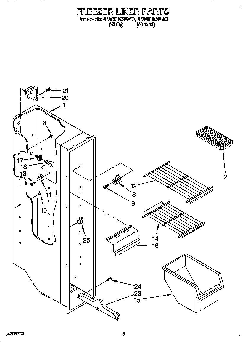 Whirlpool 8ED20TKXFW03 freezer liner diagram