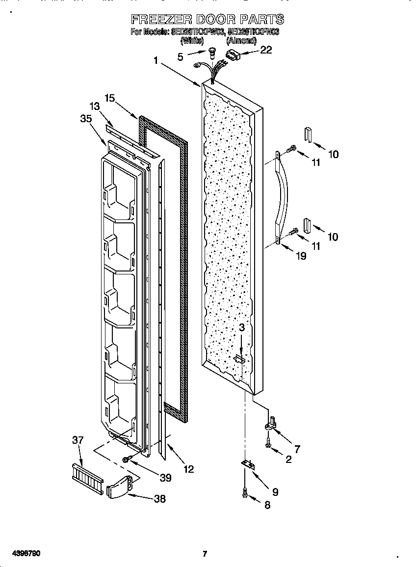 Whirlpool 8ED20TKXFW03 freezer door diagram
