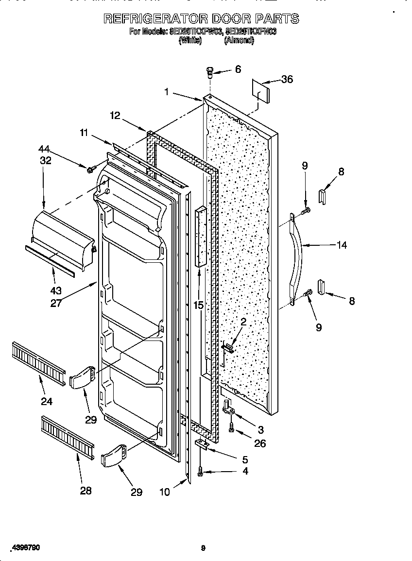 Whirlpool 8ED20TKXFW03 refrigerator door diagram