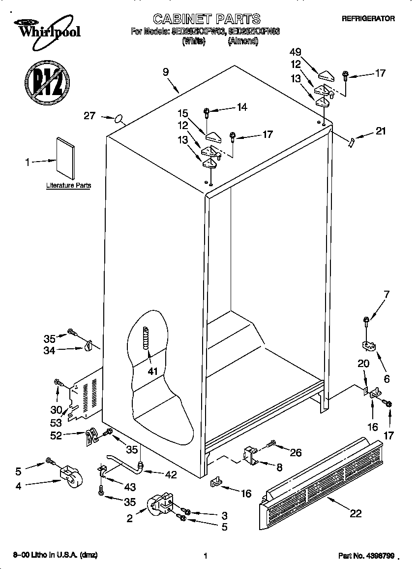 Whirlpool 8ED20ZKXFW03 cabinet diagram