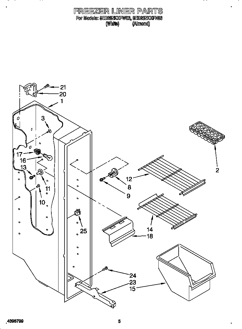 Whirlpool 8ED20ZKXFW03 freezer liner diagram