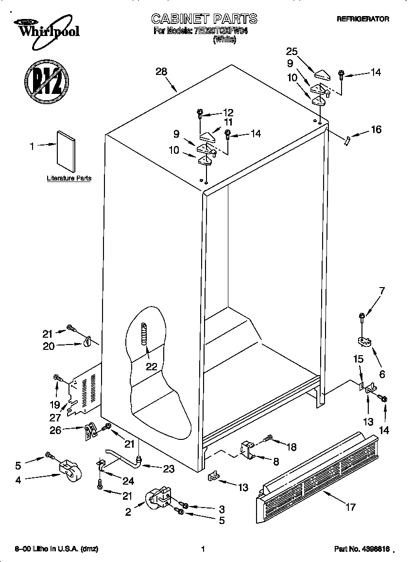 Whirlpool 7ED20TQXFW04 cabinet diagram