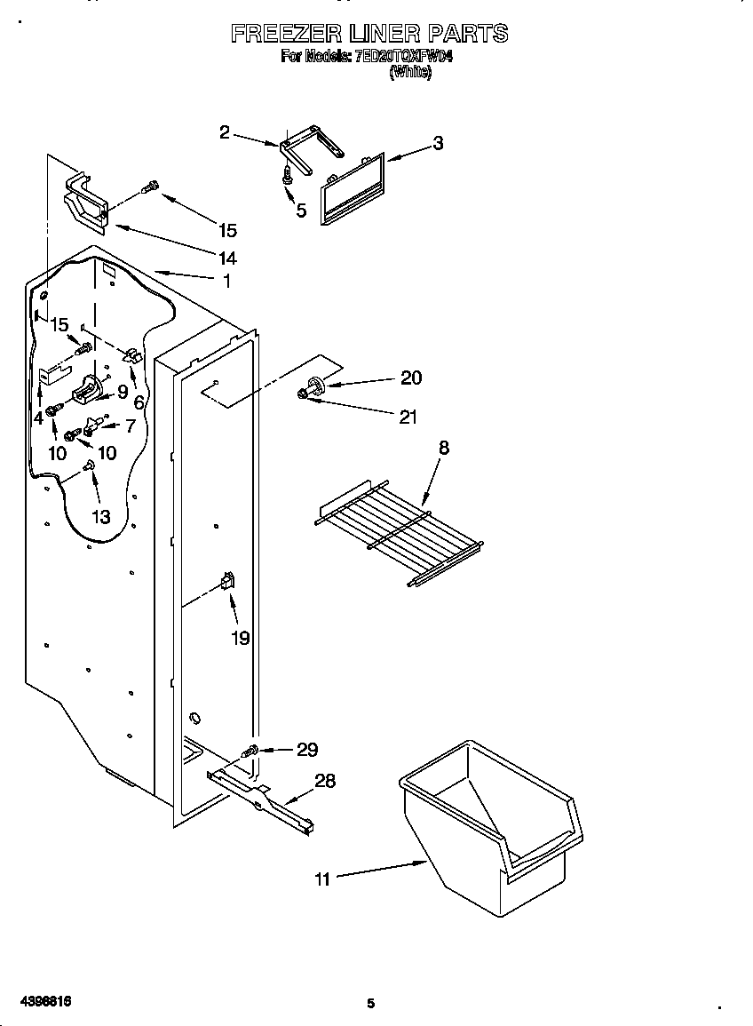 Whirlpool 7ED20TQXFW04 freezer liner diagram