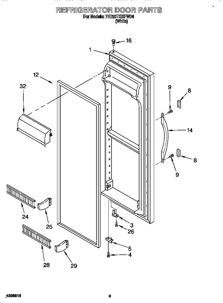 Whirlpool 7ED20TQXFW04 refrigerator door diagram