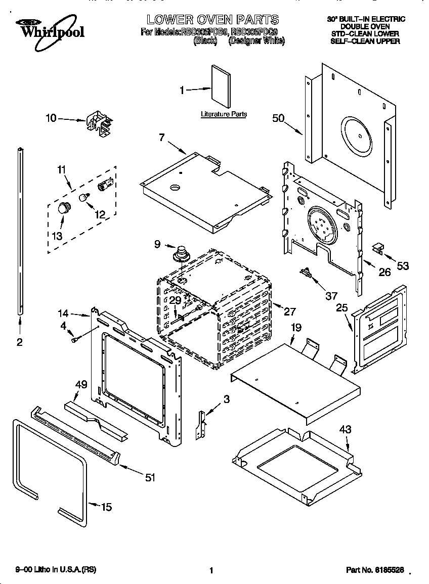 Whirlpool RBD305PDQ9 lower oven diagram