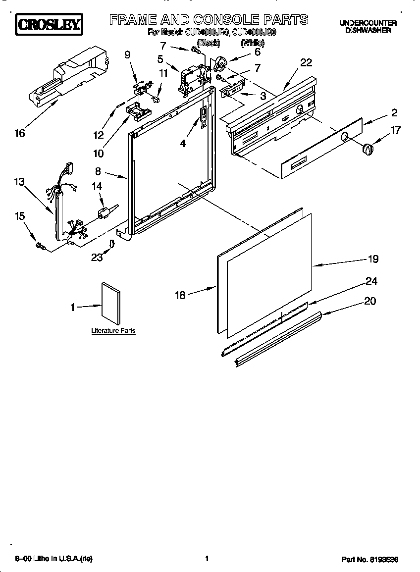 Crosley CUD4000JQ0 frame and console diagram