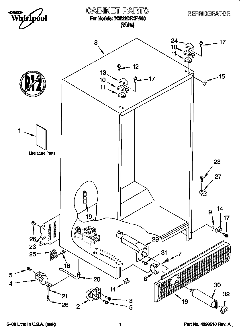 Whirlpool 7GD22DFXFW00 cabinet diagram