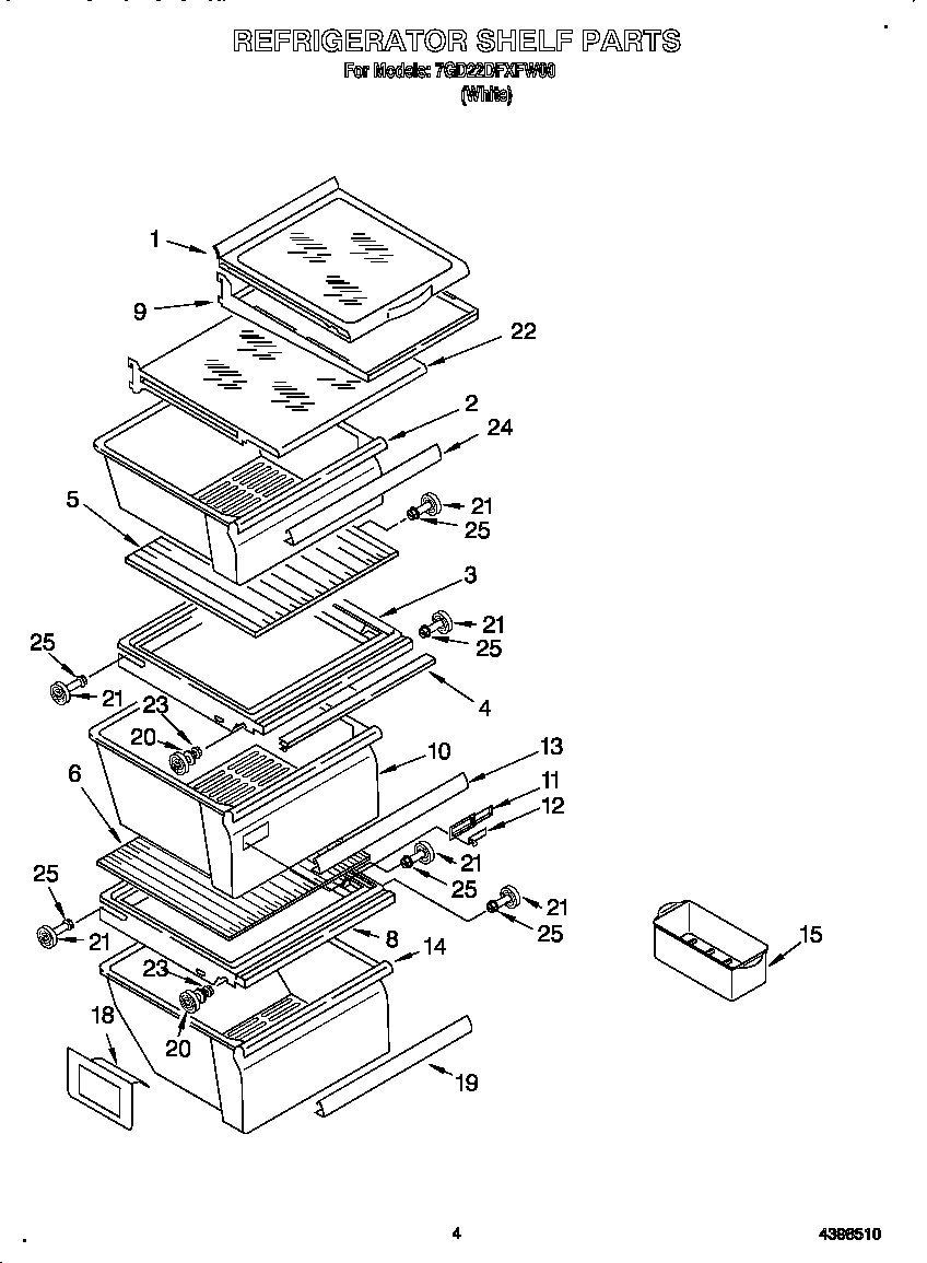 Whirlpool 7GD22DFXFW00 refrigerator shelf diagram