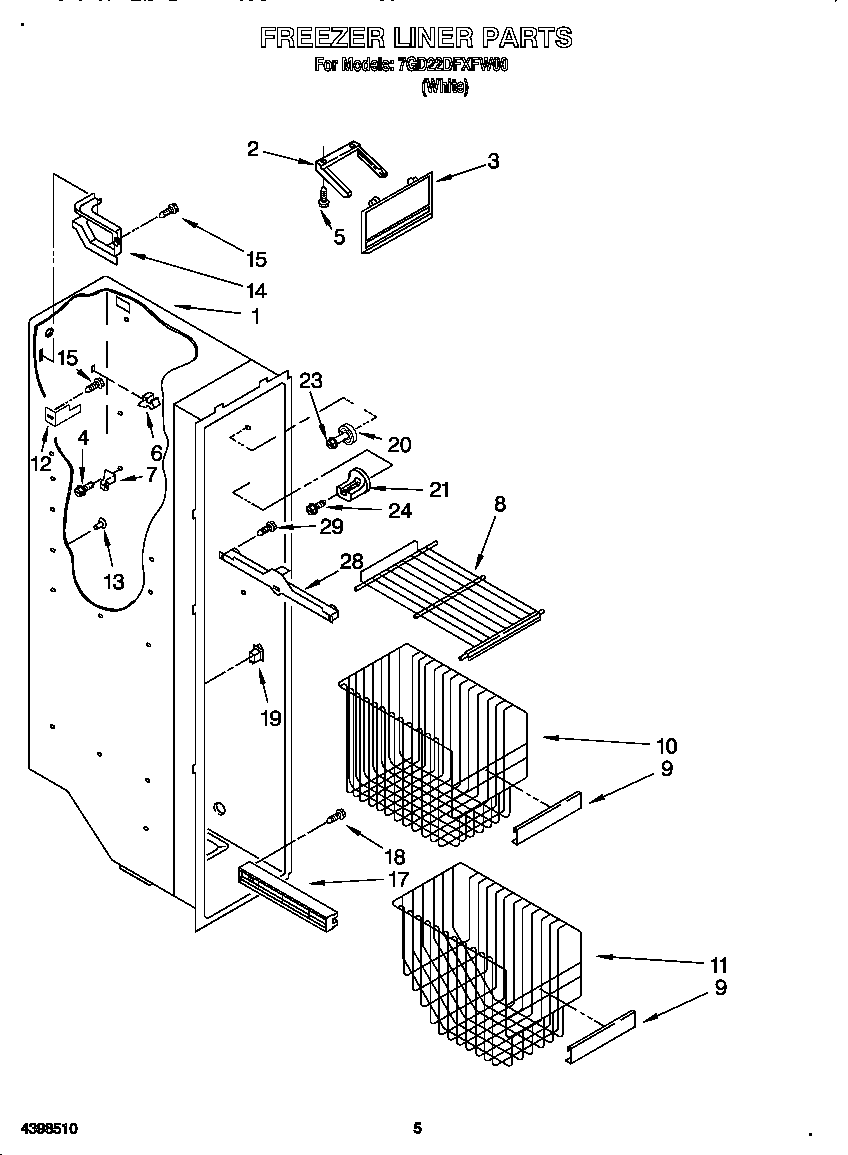 Whirlpool 7GD22DFXFW00 freezer liner diagram