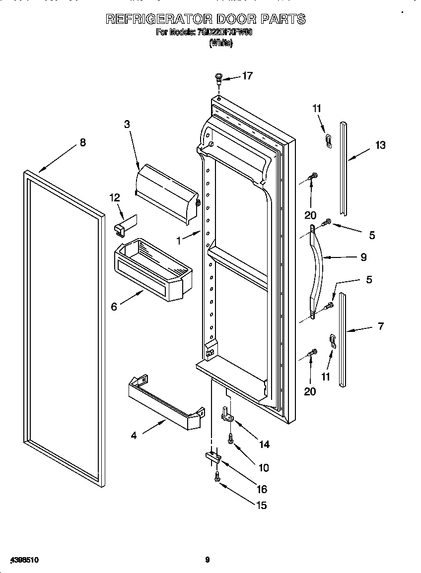 Whirlpool 7GD22DFXFW00 refrigerator door diagram