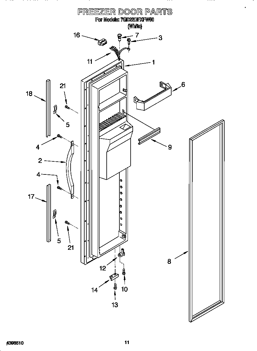 Whirlpool 7GD22DFXFW00 freezer door diagram
