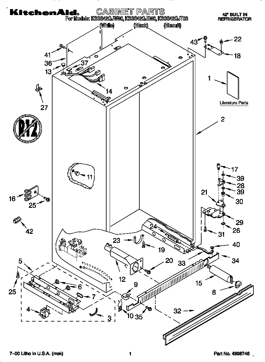KitchenAid KSSS42QJW00 cabinet diagram