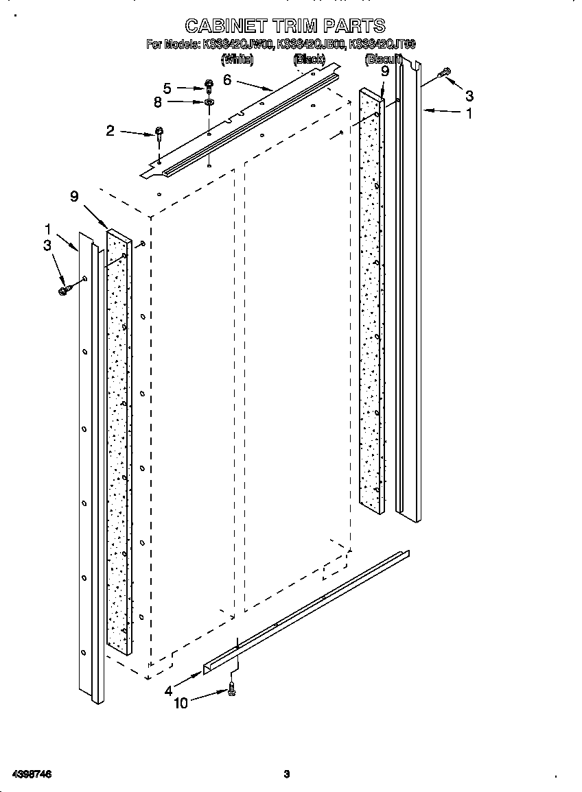 KitchenAid KSSS42QJW00 cabinet trim diagram