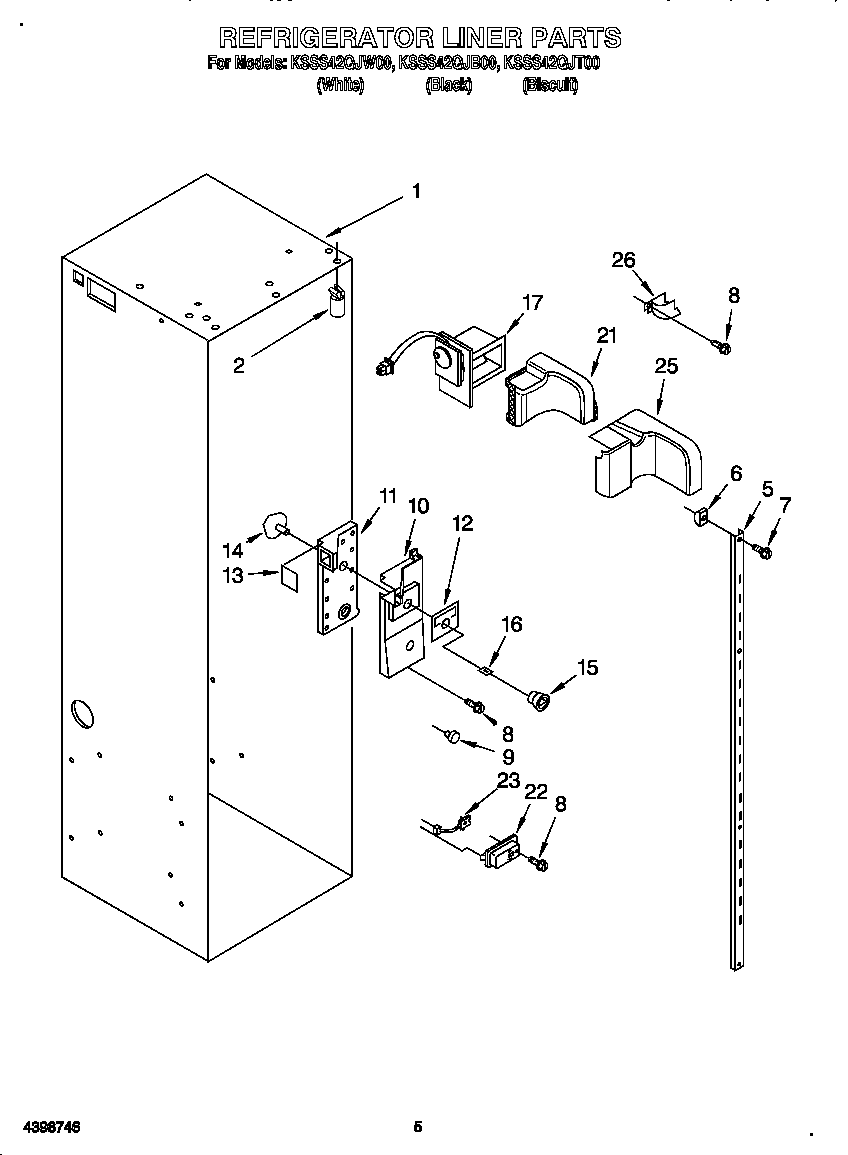 KitchenAid KSSS42QJW00 refrigerator liner diagram