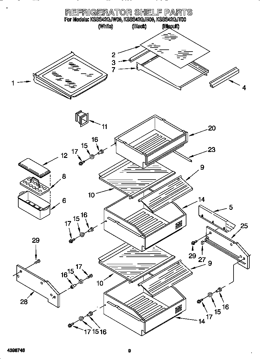 KitchenAid KSSS42QJW00 refrigerator shelf diagram