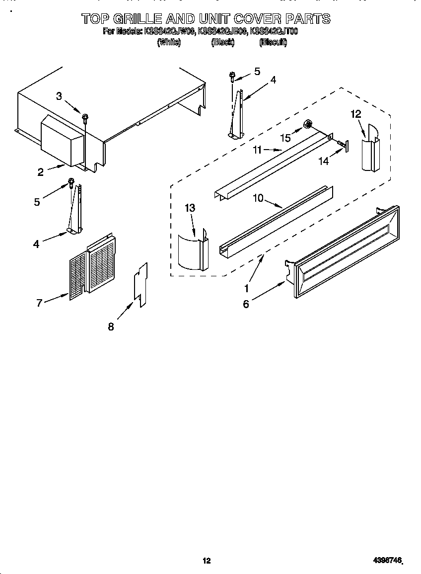 KitchenAid KSSS42QJW00 top grille and unit cover diagram