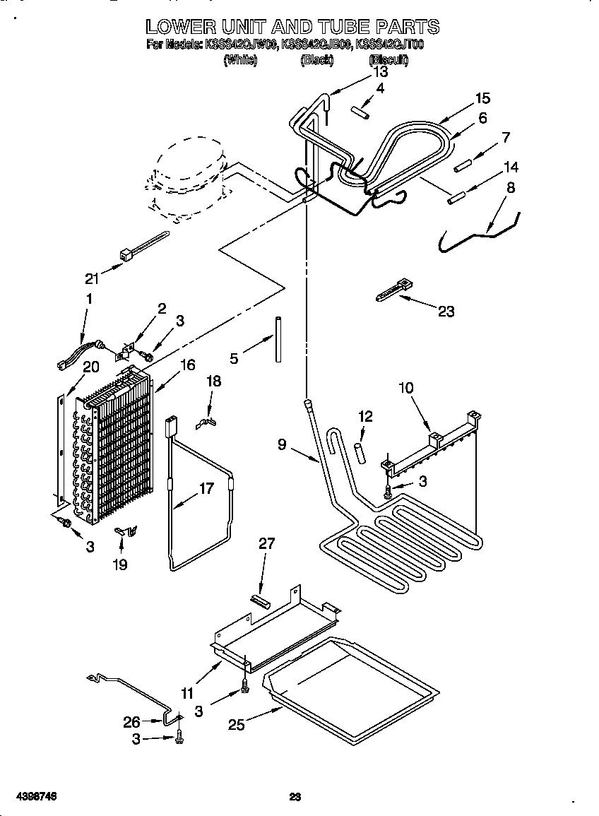 KitchenAid KSSS42QJW00 lower unit and tube diagram