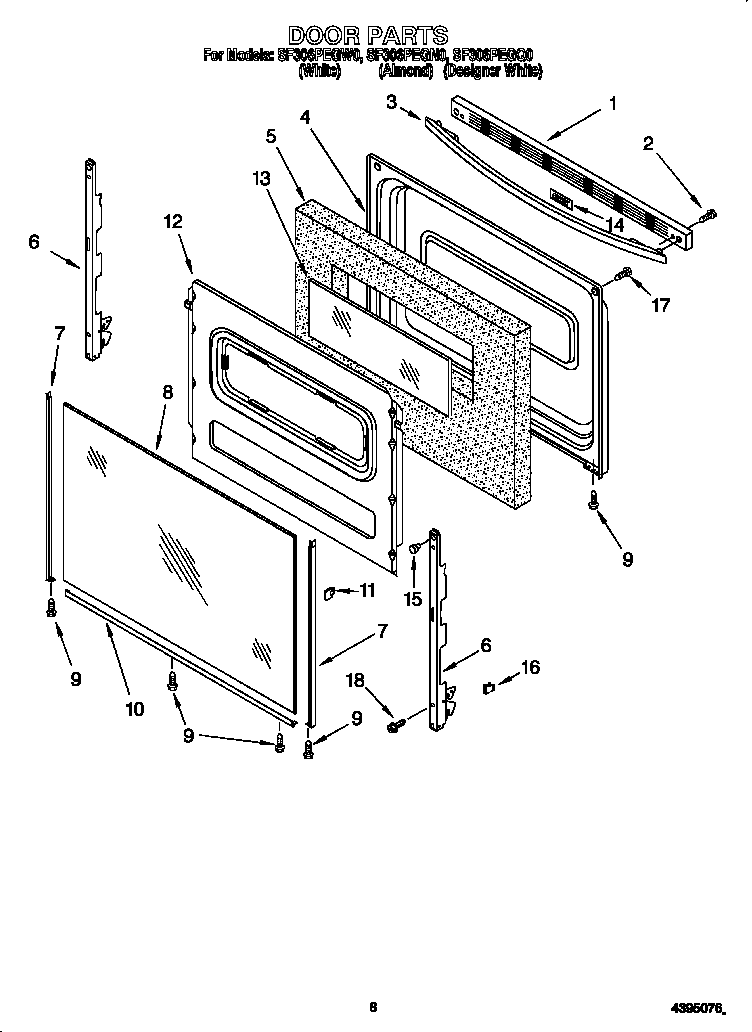 Whirlpool SF306PEGW0 door diagram