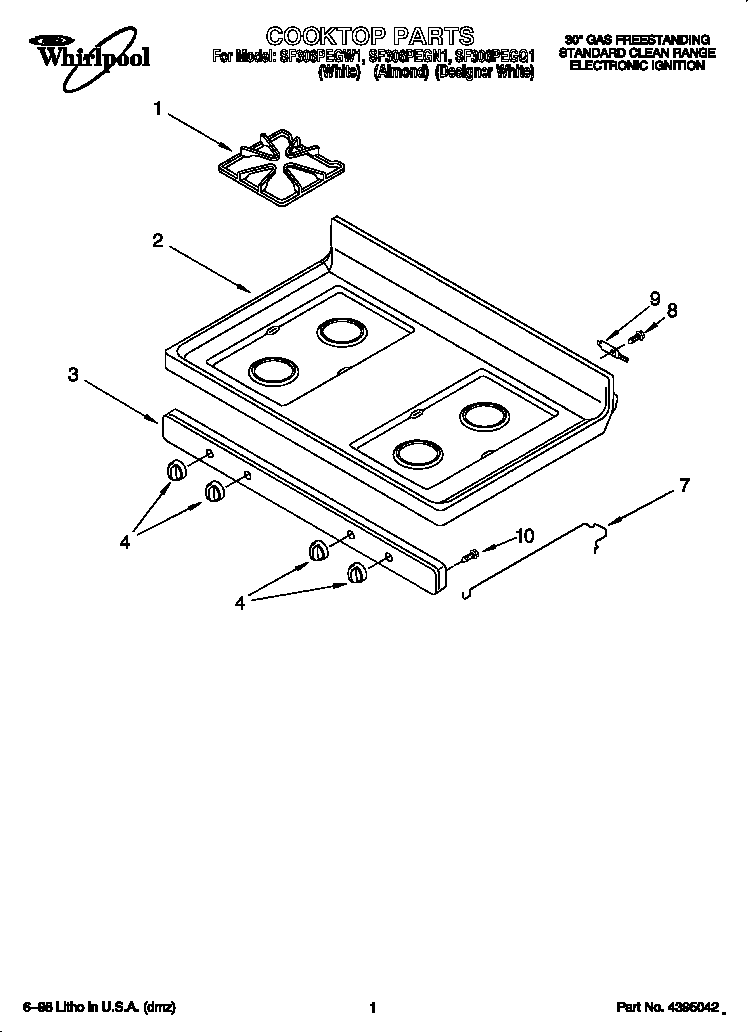 Whirlpool SF306PEGW1 cooktop diagram
