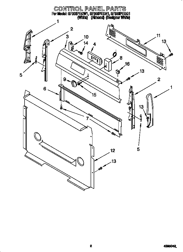 Whirlpool SF306PEGW1 control panel diagram