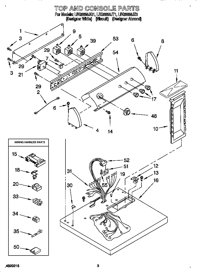 Whirlpool 885472 top and console diagram