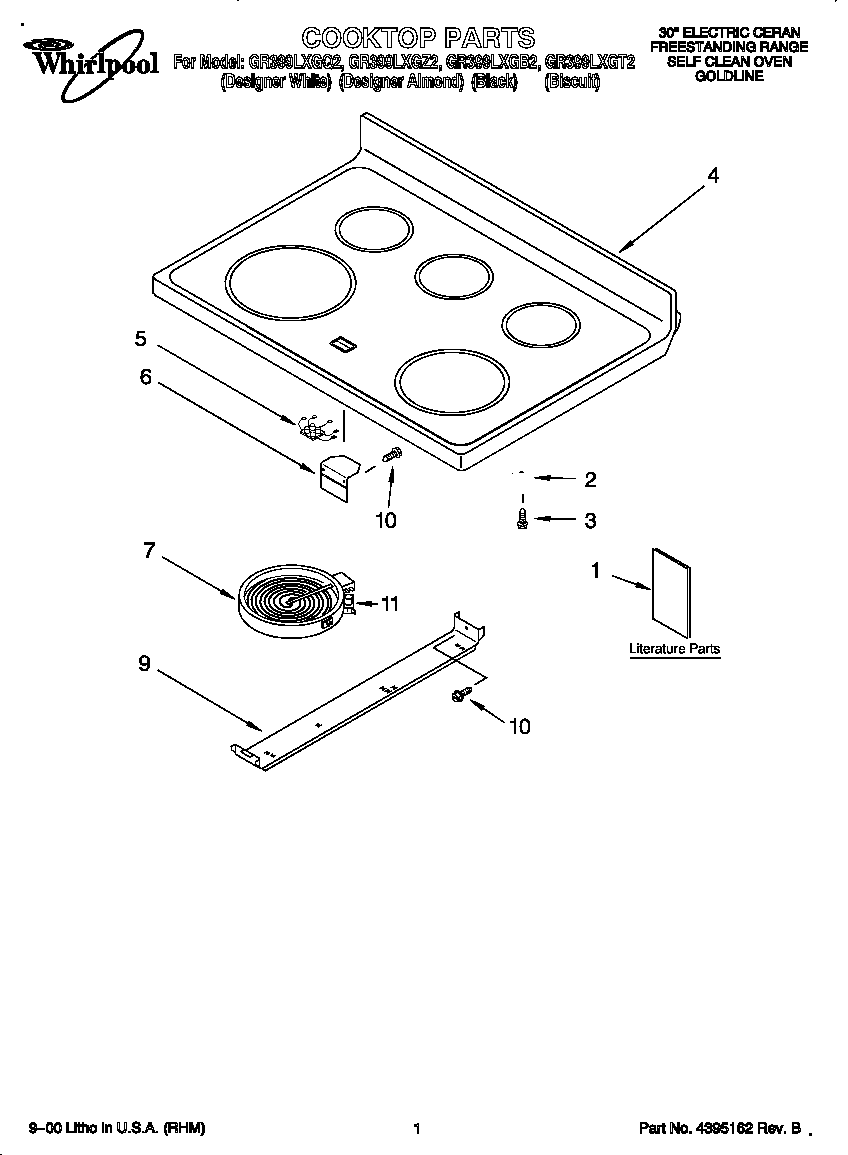 Whirlpool GR399LXGQ2 cooktop diagram