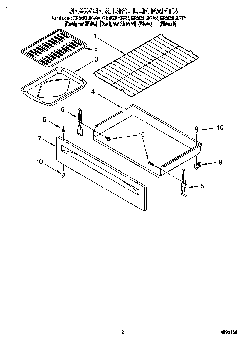Whirlpool GR399LXGQ2 drawer and broiler diagram