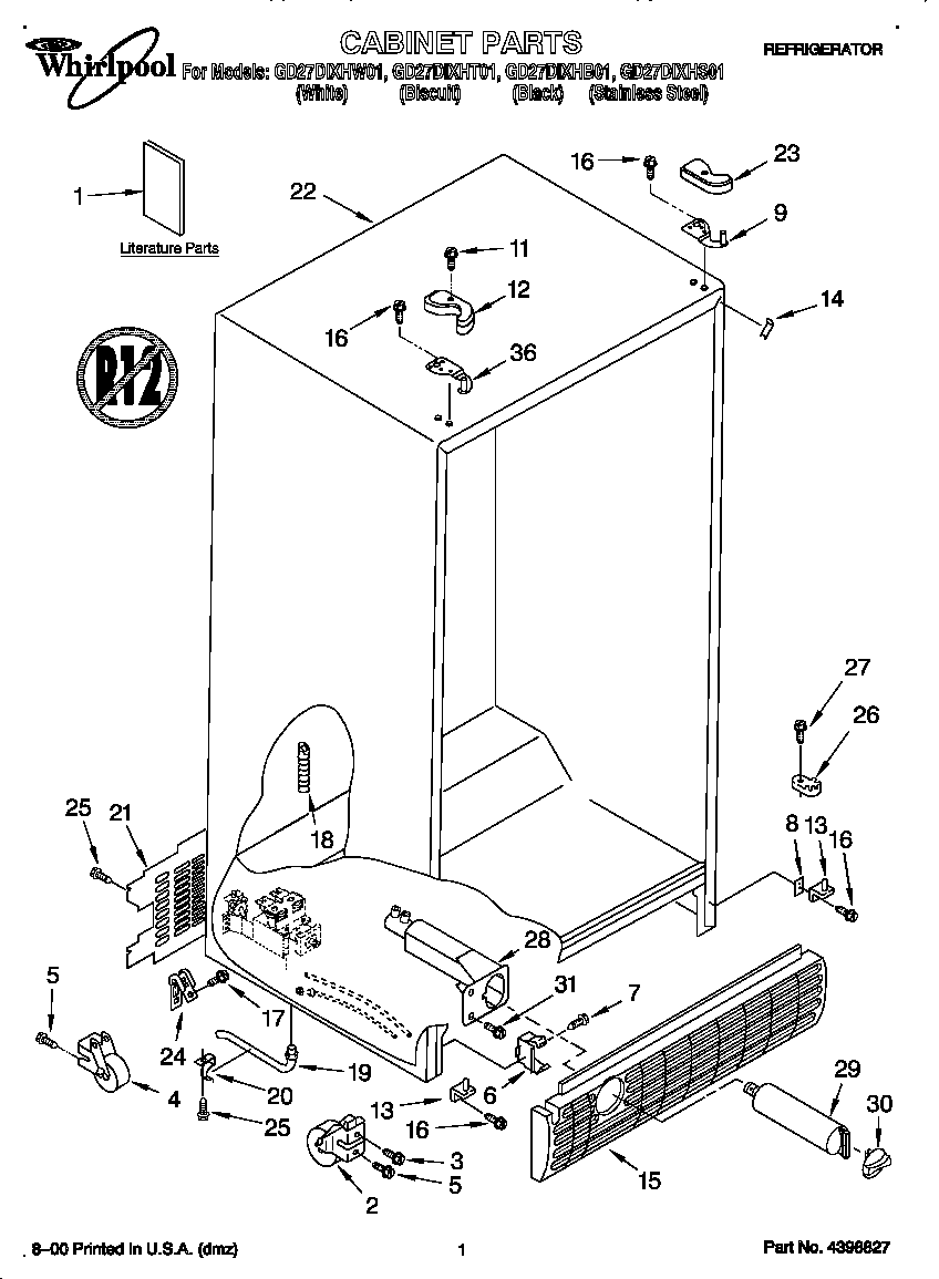 Whirlpool GD27DIXHW01 cabinet diagram