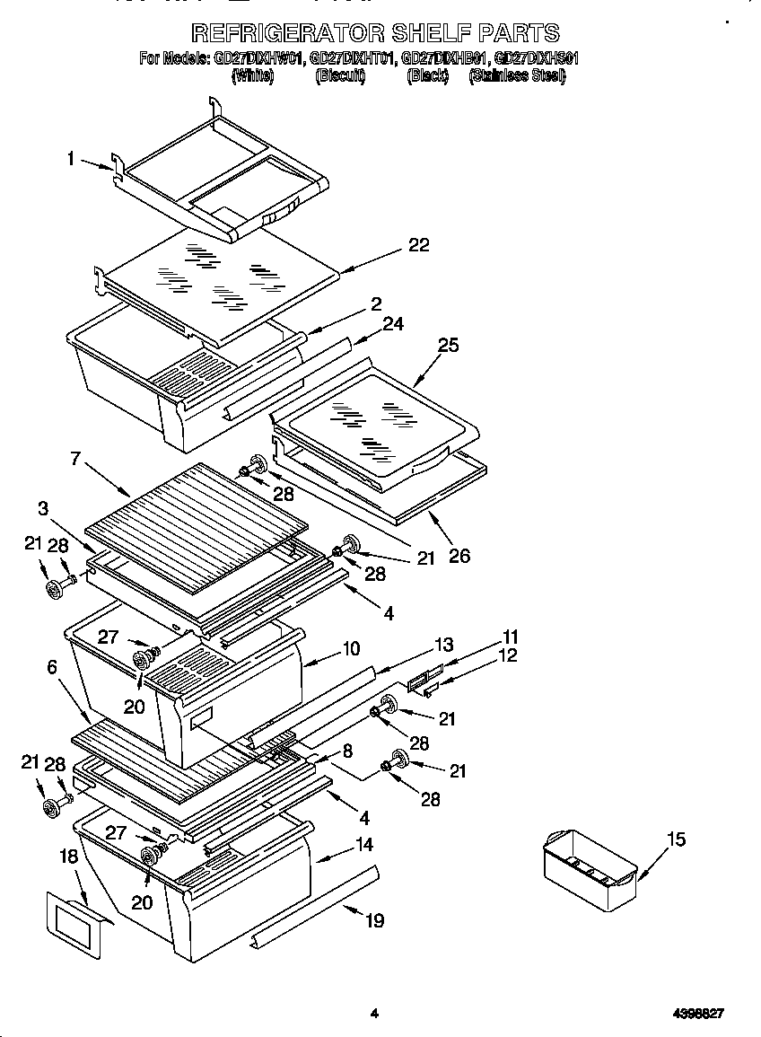 Whirlpool GD27DIXHW01 refrigerator shelf diagram