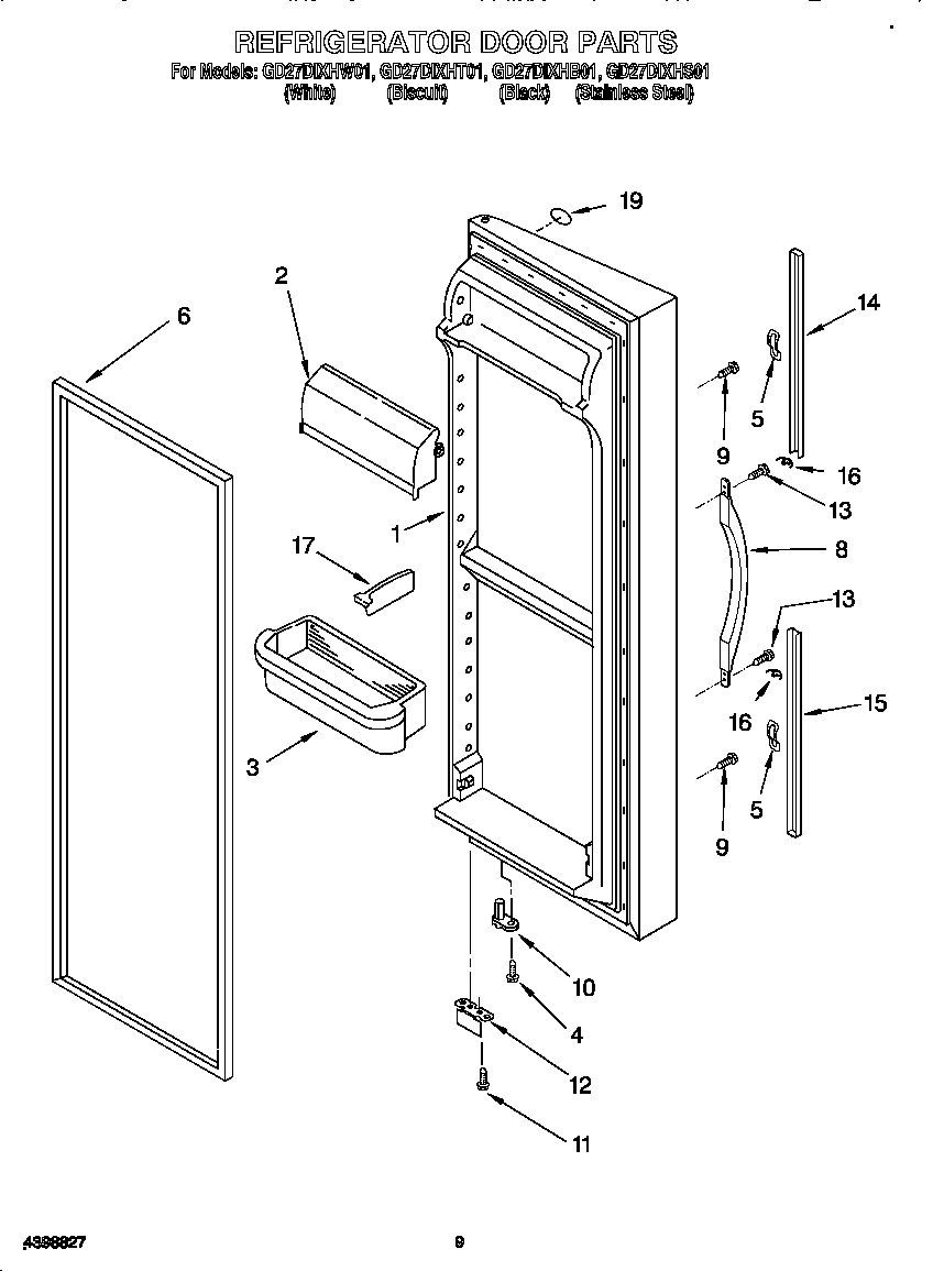 Whirlpool GD27DIXHW01 refrigerator door diagram