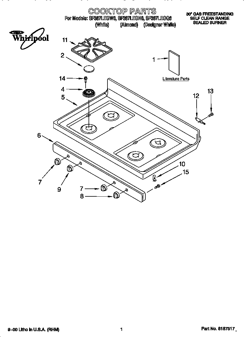 Whirlpool SF387LEGQ6 cooktop diagram