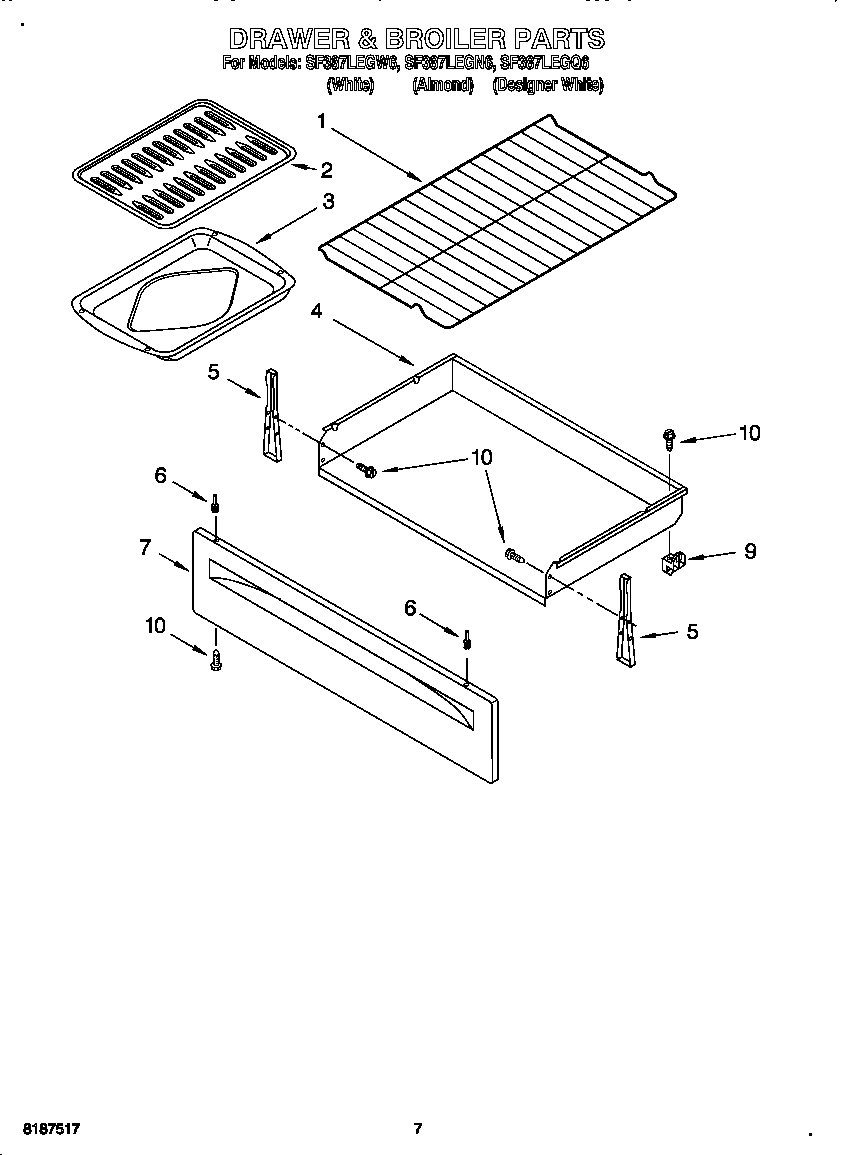 Whirlpool SF387LEGQ6 drawer and broiler diagram