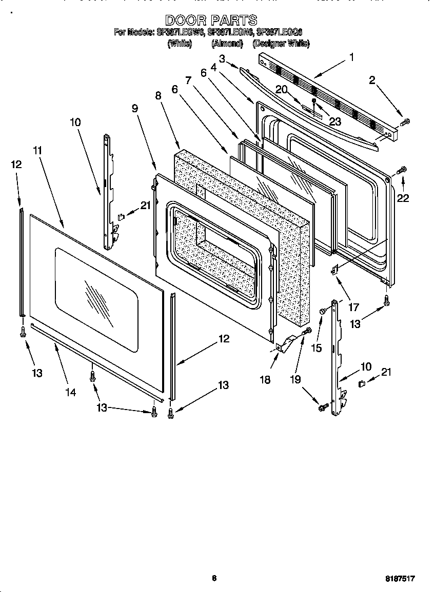 Whirlpool SF387LEGQ6 door diagram