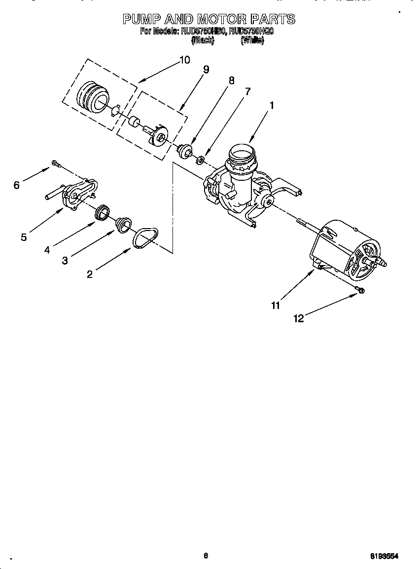 Roper RUD5750HB0 pump and motor diagram