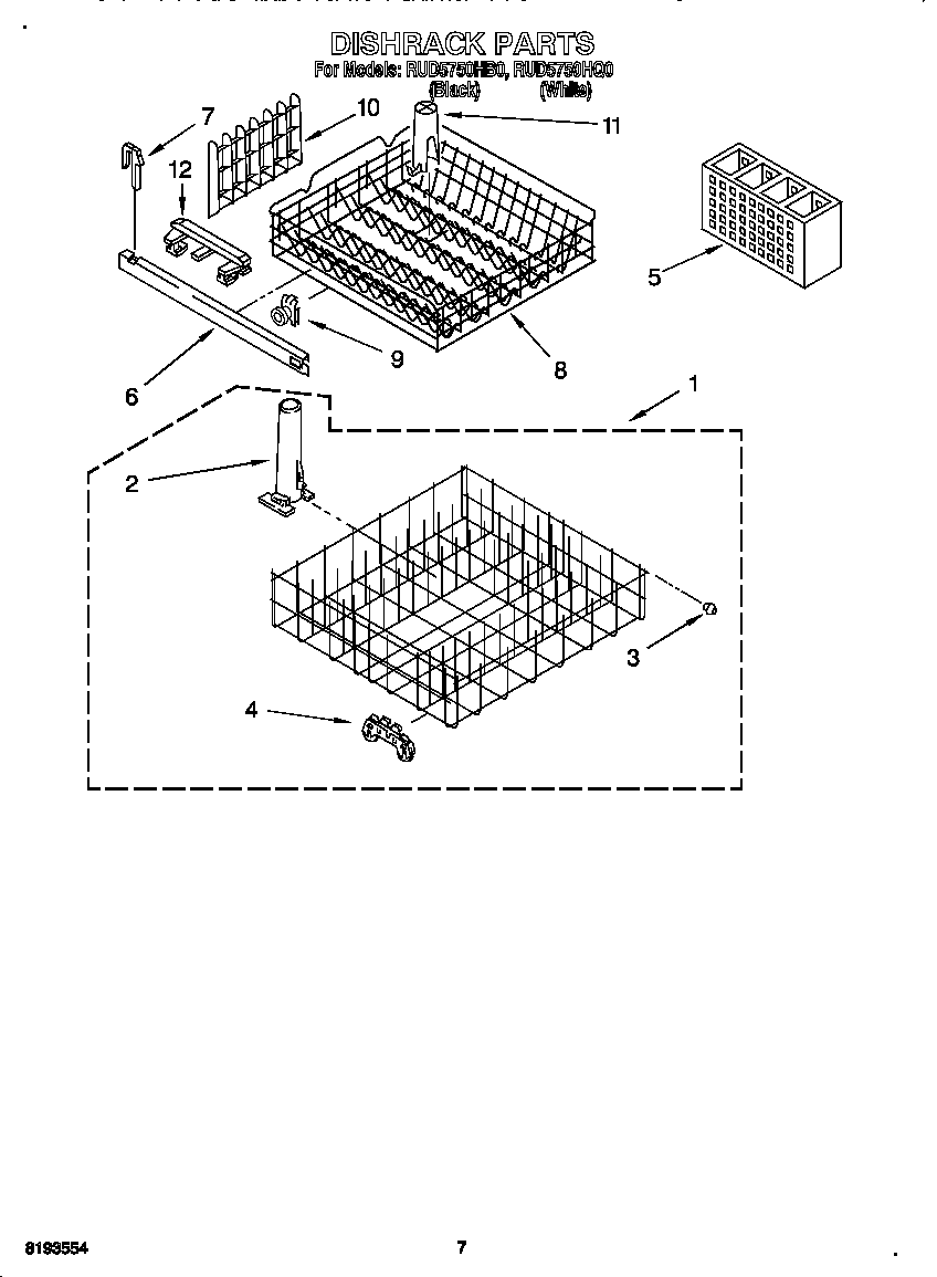Roper RUD5750HB0 dishrack diagram