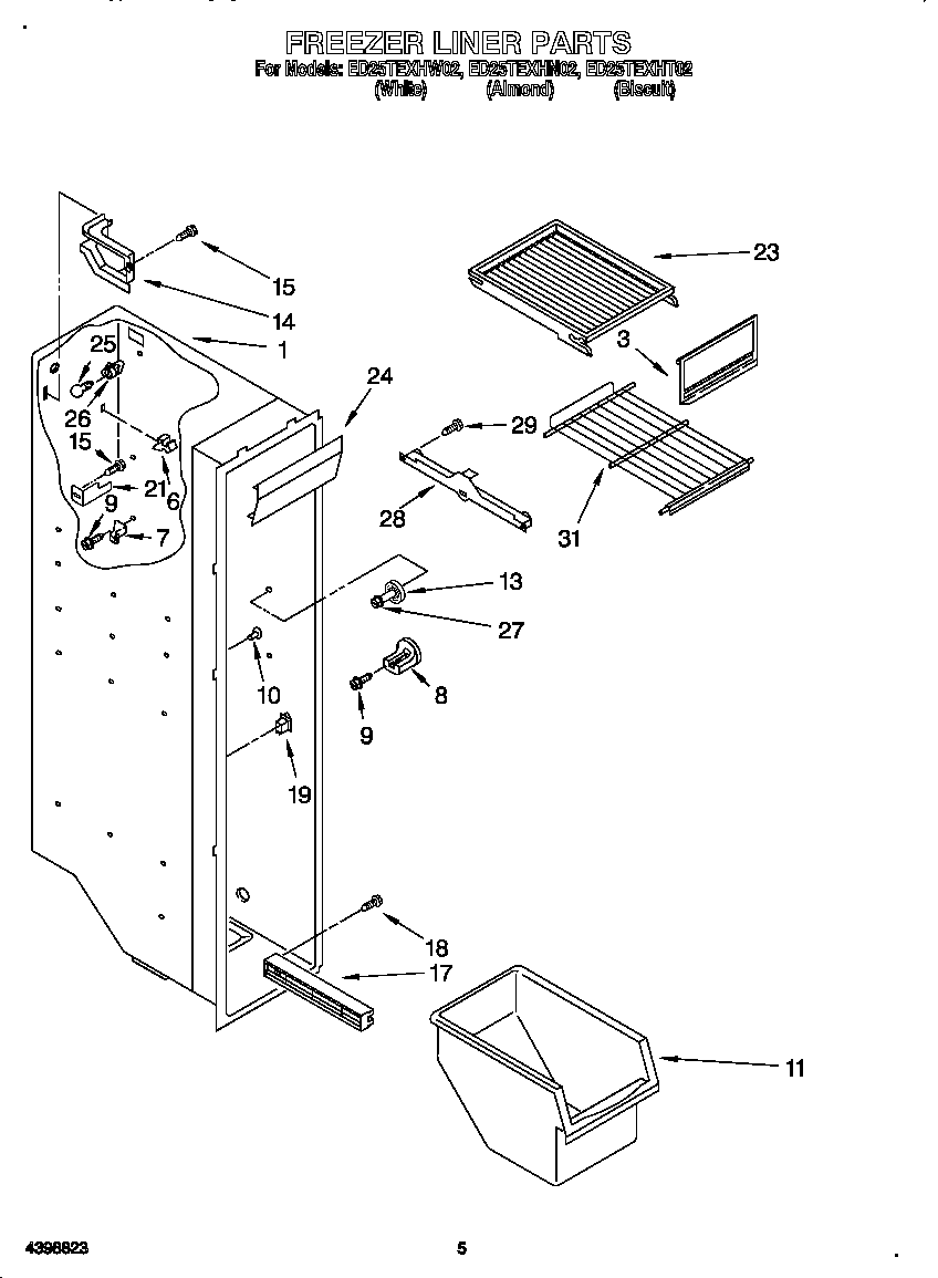 Whirlpool ED25TEXHN02 freezer liner diagram