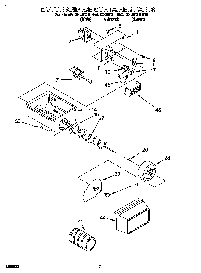 Whirlpool ED25TEXHN02 motor and ice container diagram