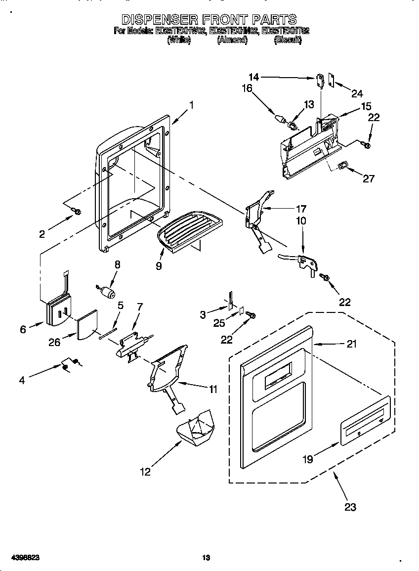Whirlpool ED25TEXHN02 dispenser front diagram