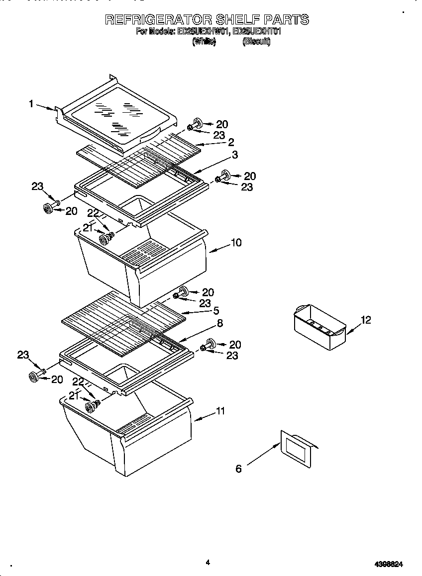 Whirlpool ED25UEXHW01 refrigerator shelf diagram