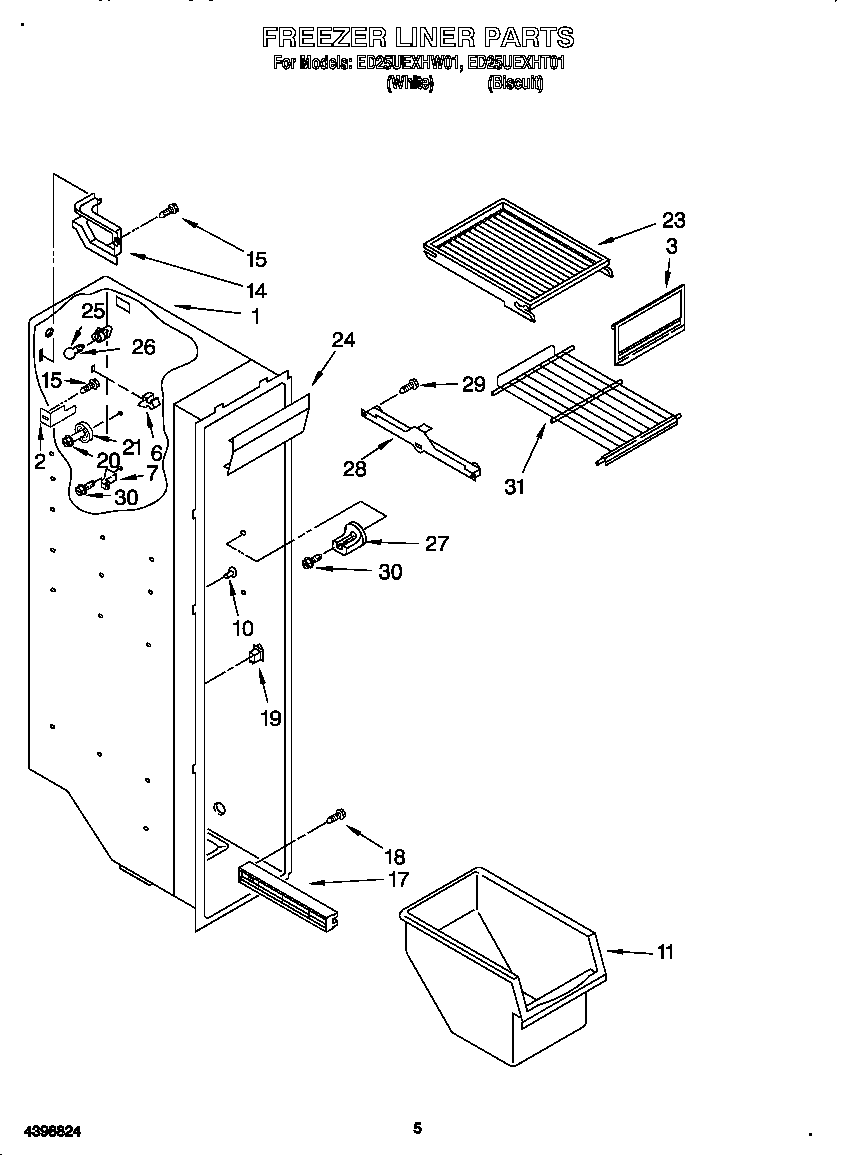 Whirlpool ED25UEXHW01 freezer liner diagram