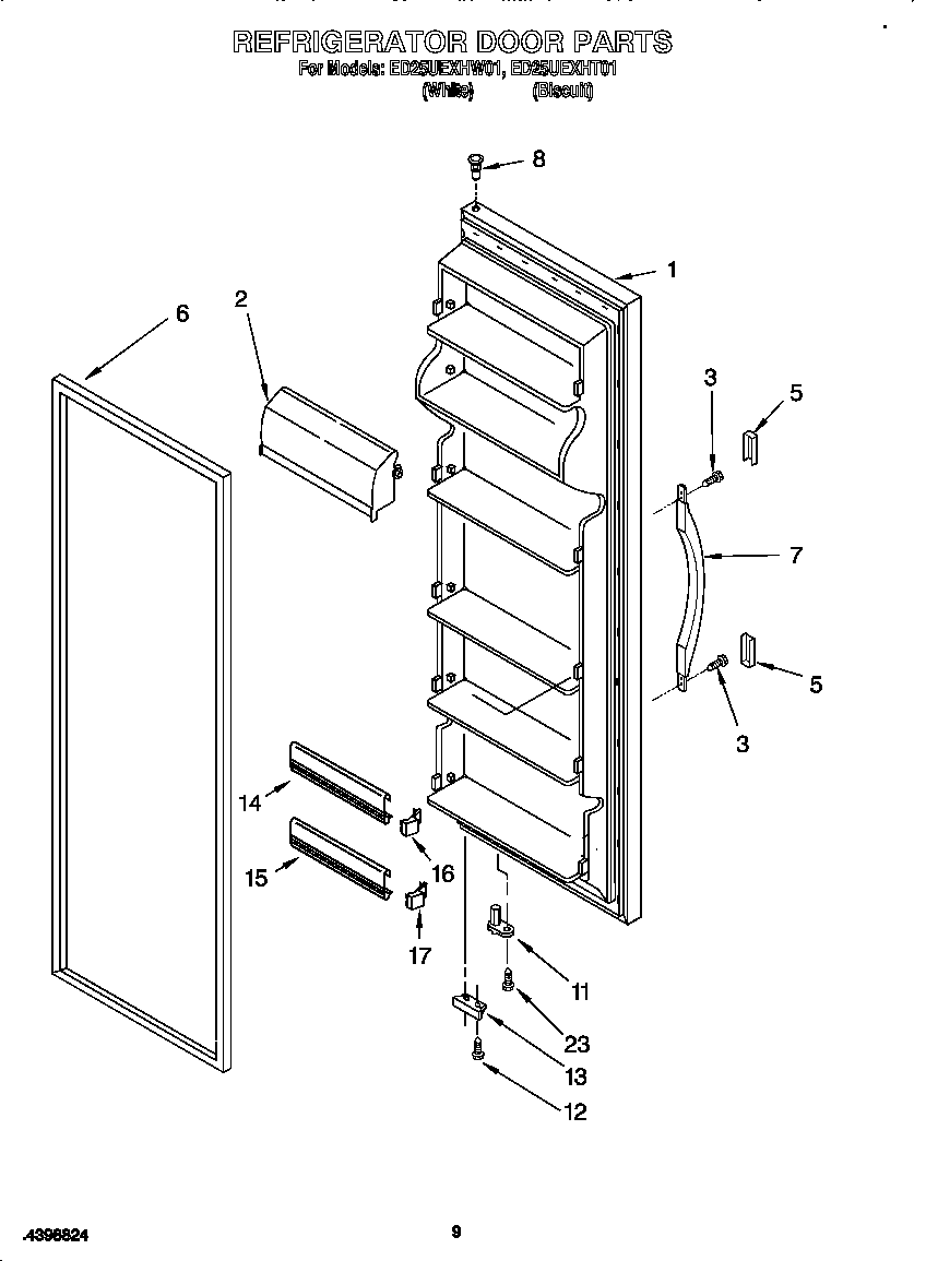 Whirlpool ED25UEXHW01 refrigerator door diagram