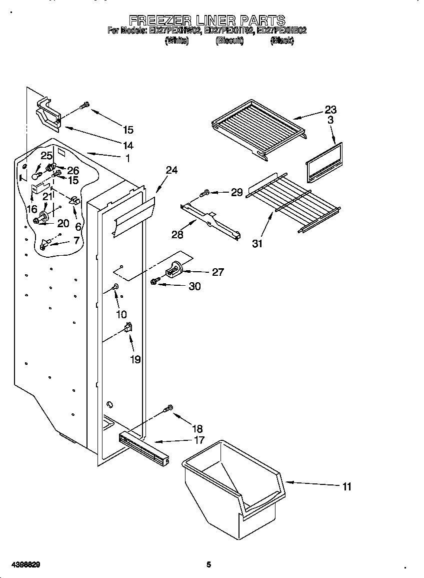 Whirlpool ED27PEXHW02 freezer liner diagram