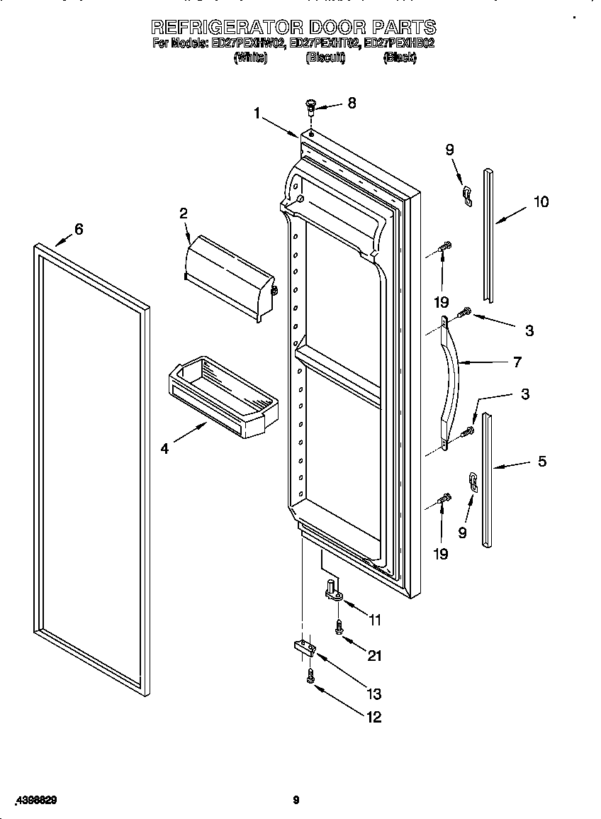 Whirlpool ED27PEXHW02 refrigerator door diagram