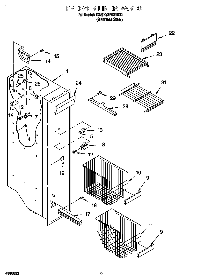 Whirlpool BRS70XRANA02 freezer liner diagram