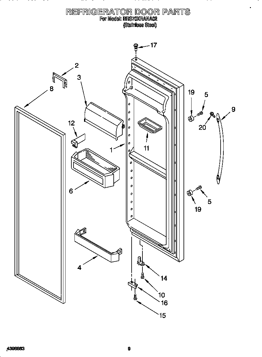 Whirlpool BRS70XRANA02 refrigerator door diagram