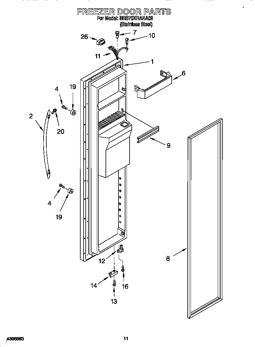 Whirlpool BRS70XRANA02 freezer door diagram