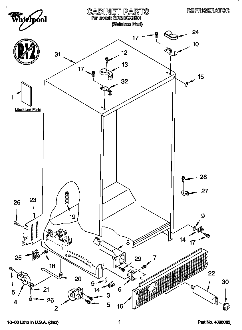 Whirlpool GD25DCXHS01 cabinet diagram